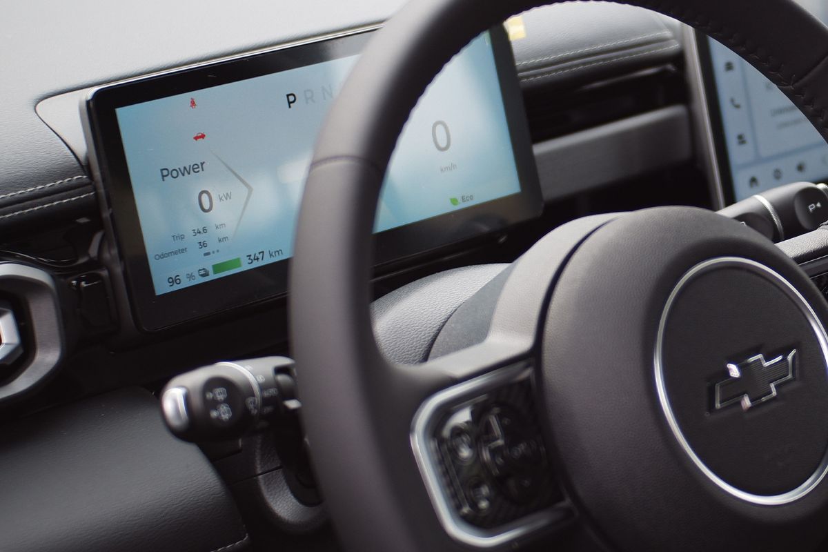 Chevrolet Spark EUV digital driver display showing battery range and power status