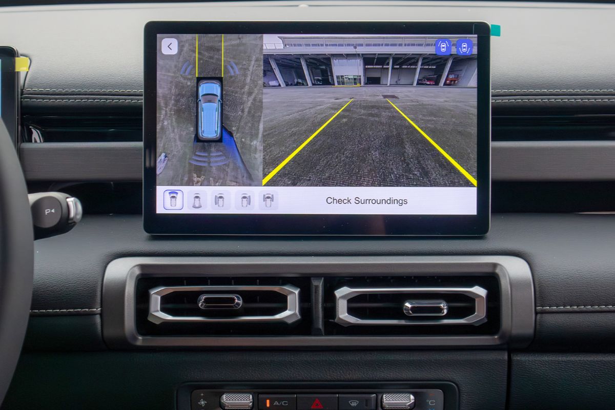 Chevrolet Spark EUV touchscreen showing a 360-degree camera parking view